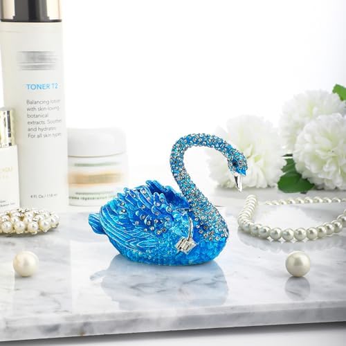 YU FENG Blue Swan Figurine Decorative Trinket Box