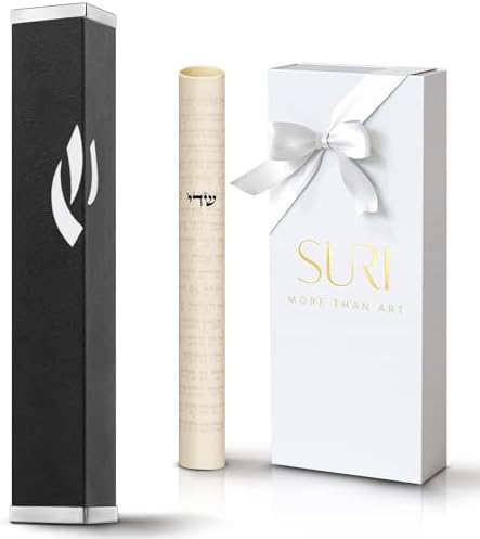 SURI Modern Mezuzah Case with Scroll - Contemporary Door Mezuza in Black Gray