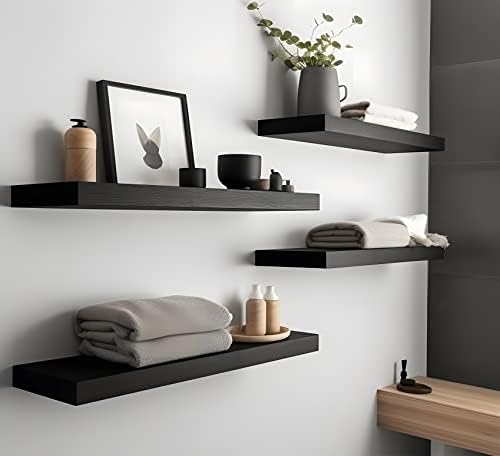 Black Wood Floating Shelves Set of 4 for Wall Rustic Bedroom Living Room