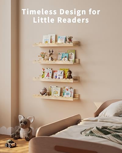 Shario 4-Pack Floating Wood Book Shelves for Kids