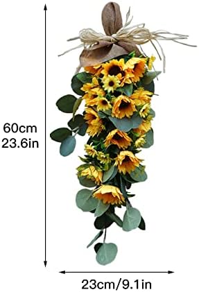 GWOKWAI 2Pcs Artificial Sunflower Teardrop Swag 236In Spring Decor Wreath for Front Door Holiday Wall Hanging