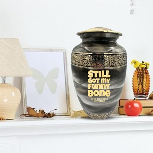 Custom Cremation Urn for Men Women - Gold Engraved Name Dates Funny Bone Design