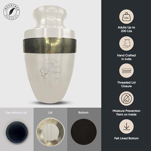 Custom Adult Cremation Urn with Humor Engraving and Gold Rim 200 Lbs Funny Bones 1 White