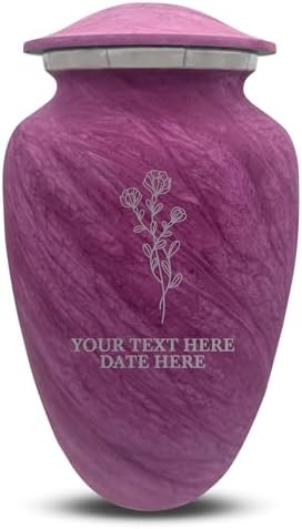 Custom Large Adult Cremation Urn - Personalized with Name and Floral Design Soft Whisper Collection Pink