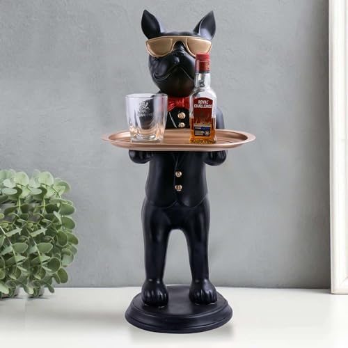 Resin Cool Dog Sculpture with Plate for Home Decor