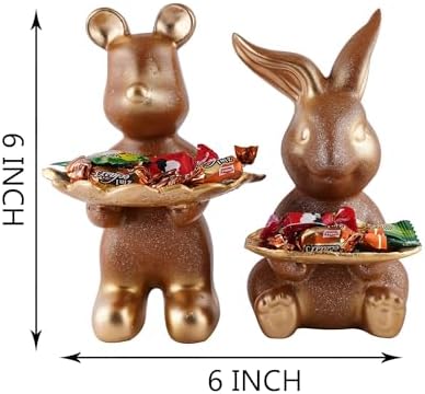 SILKBYTE Set of Two Golden Resin Rabbit Statues