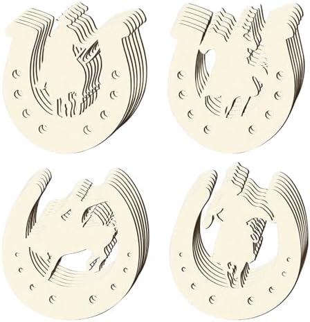 24 Pcs Western Horseshoe Wall Decor Set - Rustic Wooden Horse Shoes for DIY Crafts Cowboy Party Decor