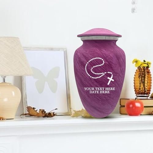 Custom Large Cremation Urn for Ashes - Personalized with Name and Rosary Design Pink