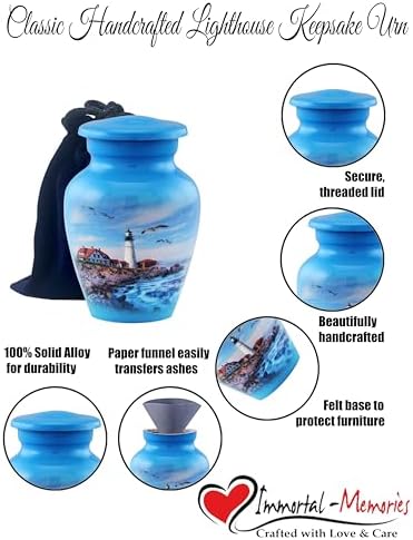 Lighthouse Keepsake Urn for Ashes - Mini Cremation Urn with Premium Case and Bag