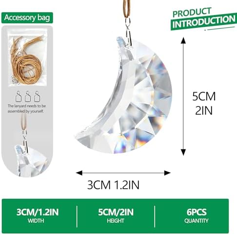 Set of 6 Clear Faceted Crystal Hanging Ornaments for Home and Car Decor