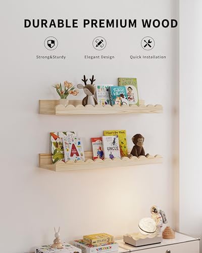 Shario 4-Pack Floating Wood Book Shelves for Kids