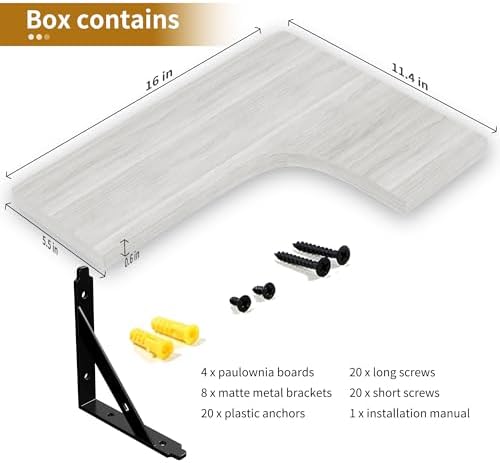 Corner Floating Shelves Set of 4 White Rustic Wood Storage Display Wall Shelves