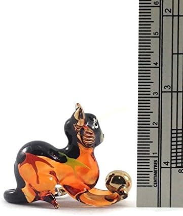 Tiny 2 Inch Black Brown Crouching Play Ball Cat Figurine