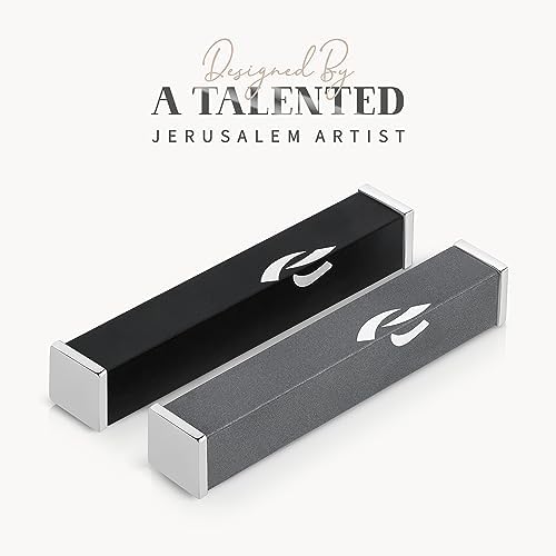 SURI Modern Mezuzah Case with Scroll - Contemporary Door Mezuza in Black Gray