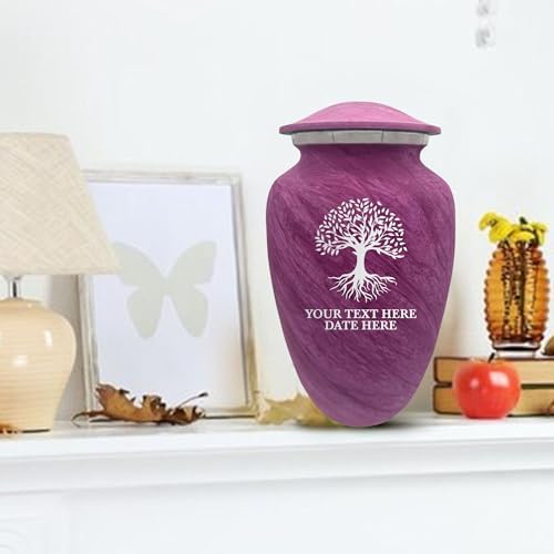 Custom Large Adult Cremation Urn - Pink Name and Tree of Life Design