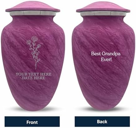 Custom Large Adult Cremation Urn - Personalized with Name and Floral Design Soft Whisper Collection Pink