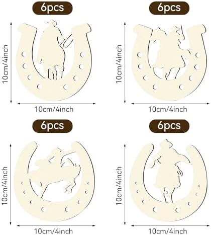 24 Pcs Western Horseshoe Wall Decor Set - Rustic Wooden Horse Shoes for DIY Crafts Cowboy Party Decor