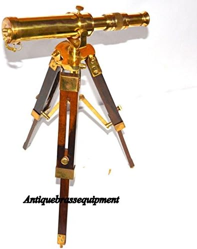 Mahira Nautical Vintage Brass Table Telescope with Wood Tripod