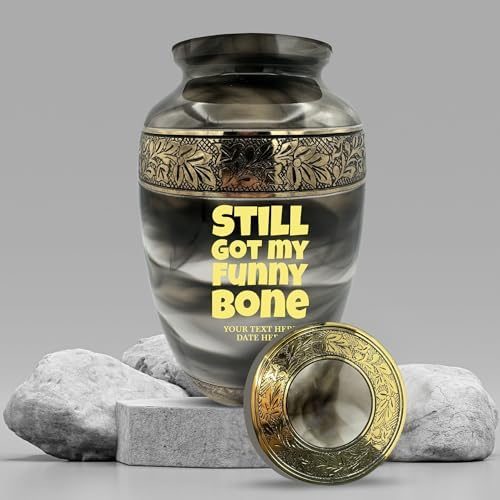 Custom Cremation Urn for Men Women - Gold Engraved Name Dates Funny Bone Design