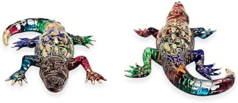 WitnyStore Rainbow Gold Crocodile Figurine - Miniature Hand Blown Glass Decor Collectible