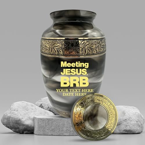 Custom Cremation Urn for Adults - Engraved with Name Dates Humor BRB 2 Design in Gold