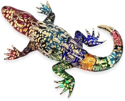 WitnyStore Rainbow Gold Crocodile Figurine - Miniature Hand Blown Glass Decor Collectible