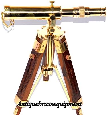 Mahira Nautical Vintage Brass Table Telescope with Wood Tripod