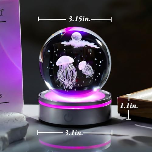 Movdyka 3D Crystal Jellyfish Night Light Decor