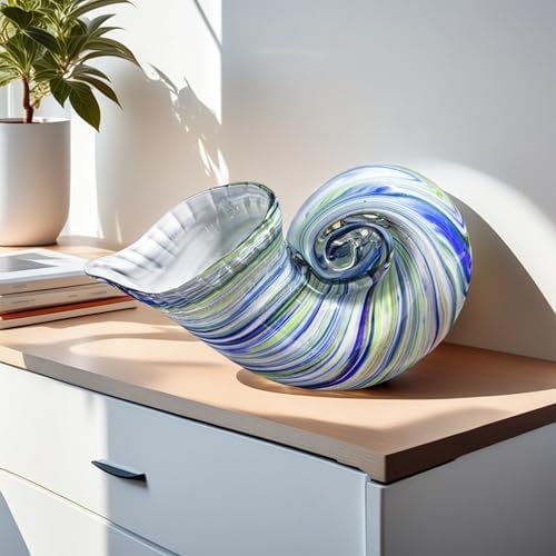 QFkris Blue Nautilus Glass Figurine Decor