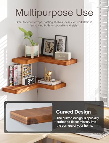 BATODA Acacia Wood Corner Floating Shelves Set of 2