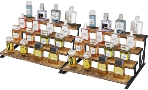 Lifewit 4-Tier Wooden Display Riser with Metal Stand Rustic Brown