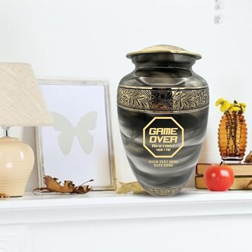 Custom Cremation Urn for Gamers Gold Engraved Design Suzesta Series