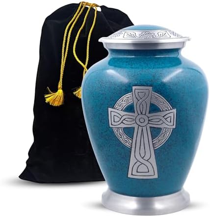 Celtic Cross Engraved Aluminium Cremation Urn for Human Ashes - Large - Granite Finish