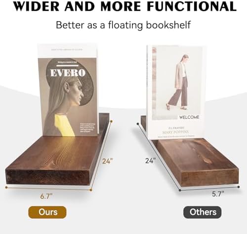 BGMG 24 Inch Floating Shelf Set of 2 Walnut Rustic Wall Shelves for Home Use