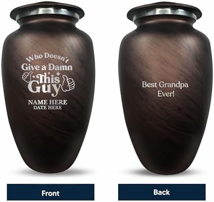 Custom Large Adult Cremation Urn with Name and Funny Design - 200 Cubic Inch Brown
