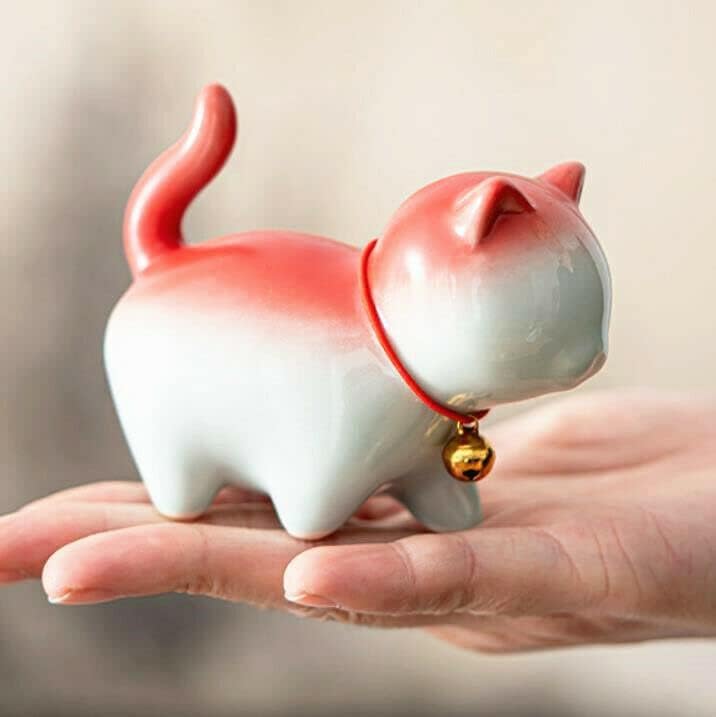 EatingBiting Ceramic Tea Pet Cute Lucky Cat Ornament