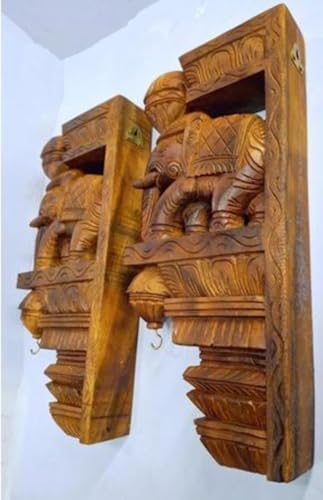Wooden Elephant Wall Bracket Decor Pair