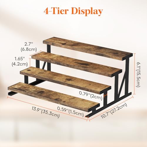 Lifewit 4-Tier Wooden Display Riser with Metal Stand Rustic Brown