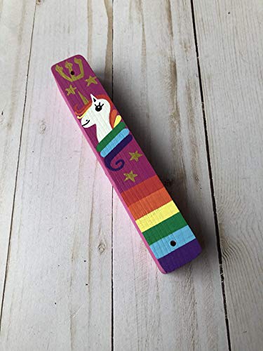 Lea Joelle Unicorn Mezuzah with Rainbow and Stars - Handmade Scroll Case Dark Pink