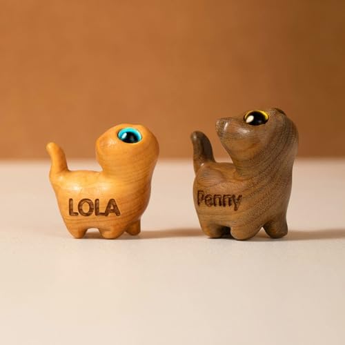 Custom Small Wooden Cat Sculpture Cute Desk Decor