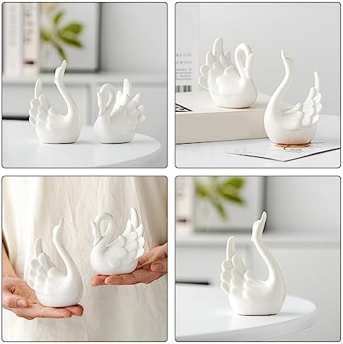 Kichvoe Swan Sculpture Decor 2pcs Ceramic Figurine Couple Table Decorations