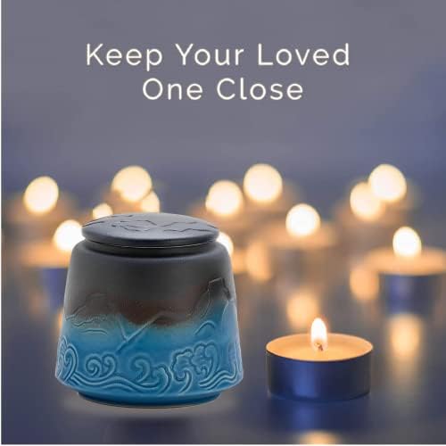 Small Urn for Human Ashes - Black Blue Gradient 33 Inches Ceramic Urn