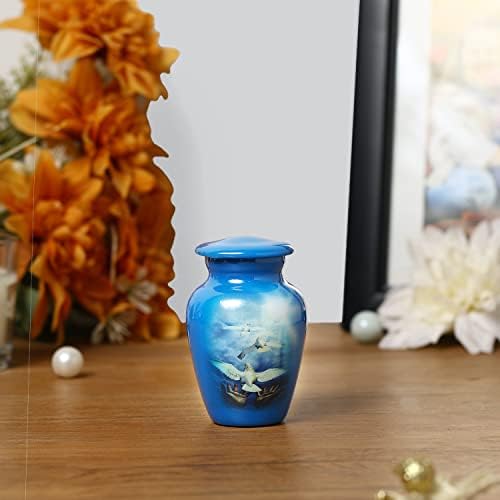 Serenity Dove Painted Mini Cremation Urn - Solid Aluminum