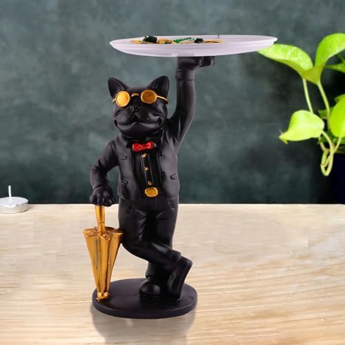 Cool Resin Dog Sculpture with Plate for Home Decor