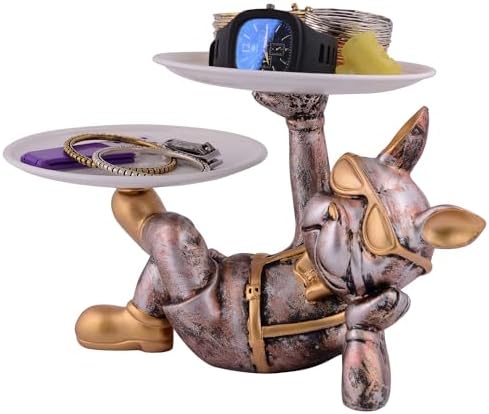 Cute Cool Dog Sculpture with Plate for Home Decor