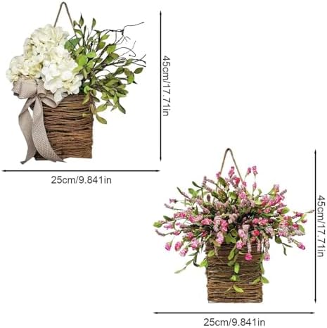 Cream Hydrangea Door Wreath Basket Hanging Decor