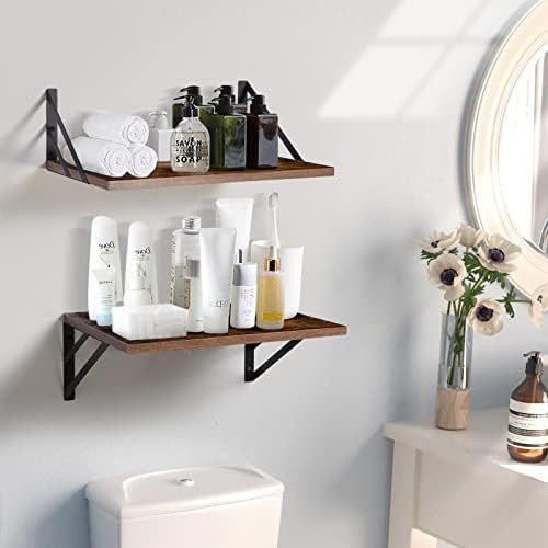 2 Pc Deep Floating Shelves Rustic Brown 12 Inch Deep