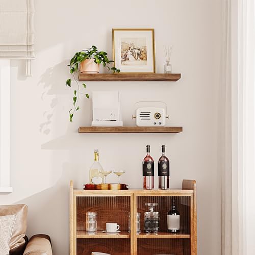 HOOBRO Floating Shelves Wall Mount Set of 2 315 Inch Rustic Brown