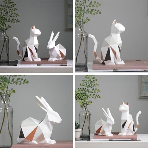 HAUCOZE Geometric Cat Statue Modern Home Decor Figurine