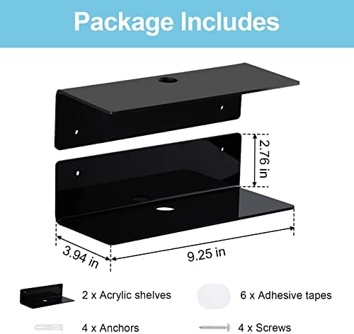 9 Inch Acrylic Floating Shelf Set of 2 - Black